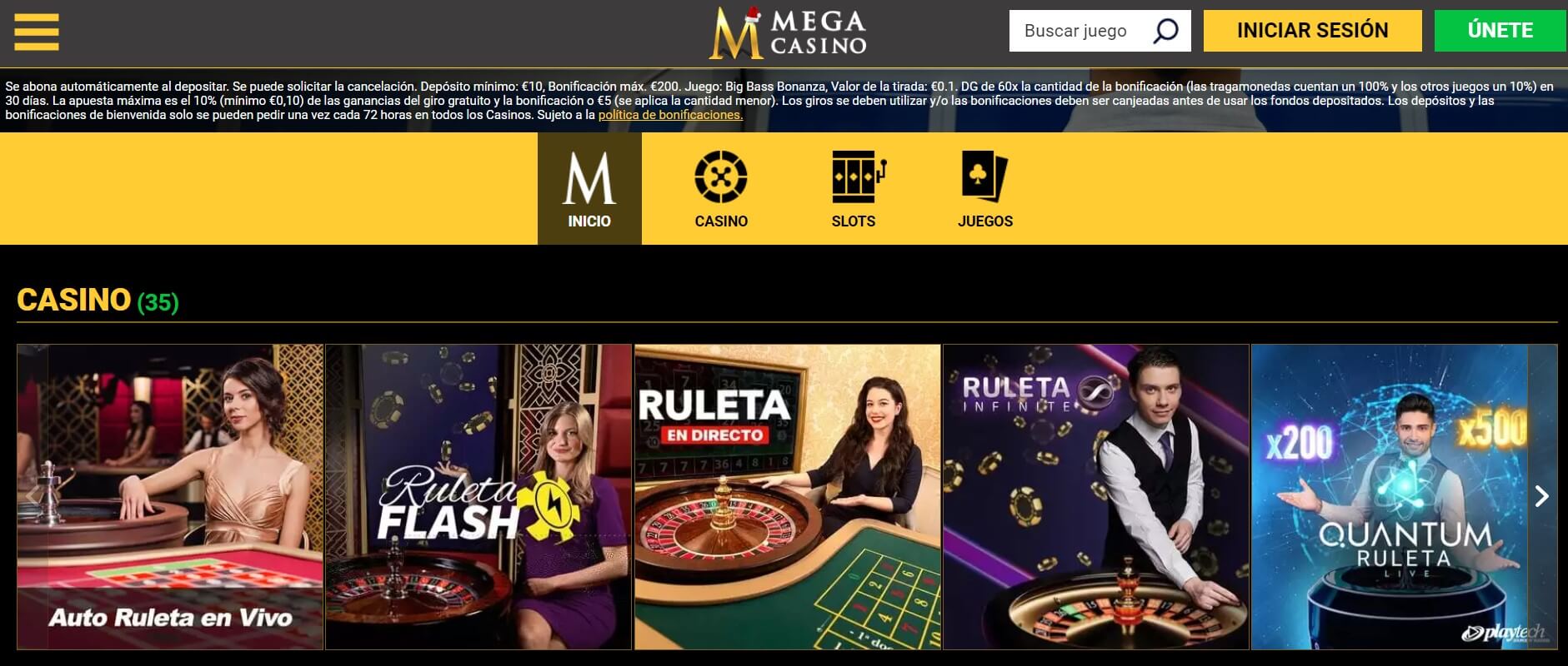 Variedad de juegos Megacasino