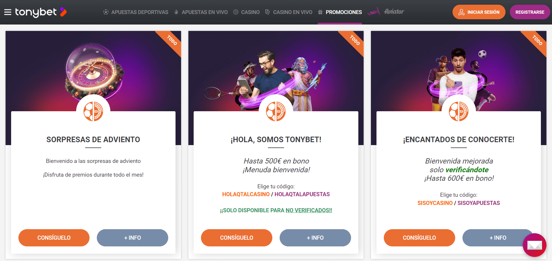 Promociones de Tonybet